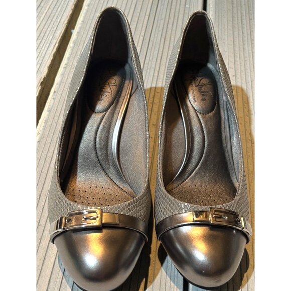 LIfestride Flex Metallic Kitten Heel Pumps Womens Size 7.5 Faux Leather Snakeski - Picture 5 of 12